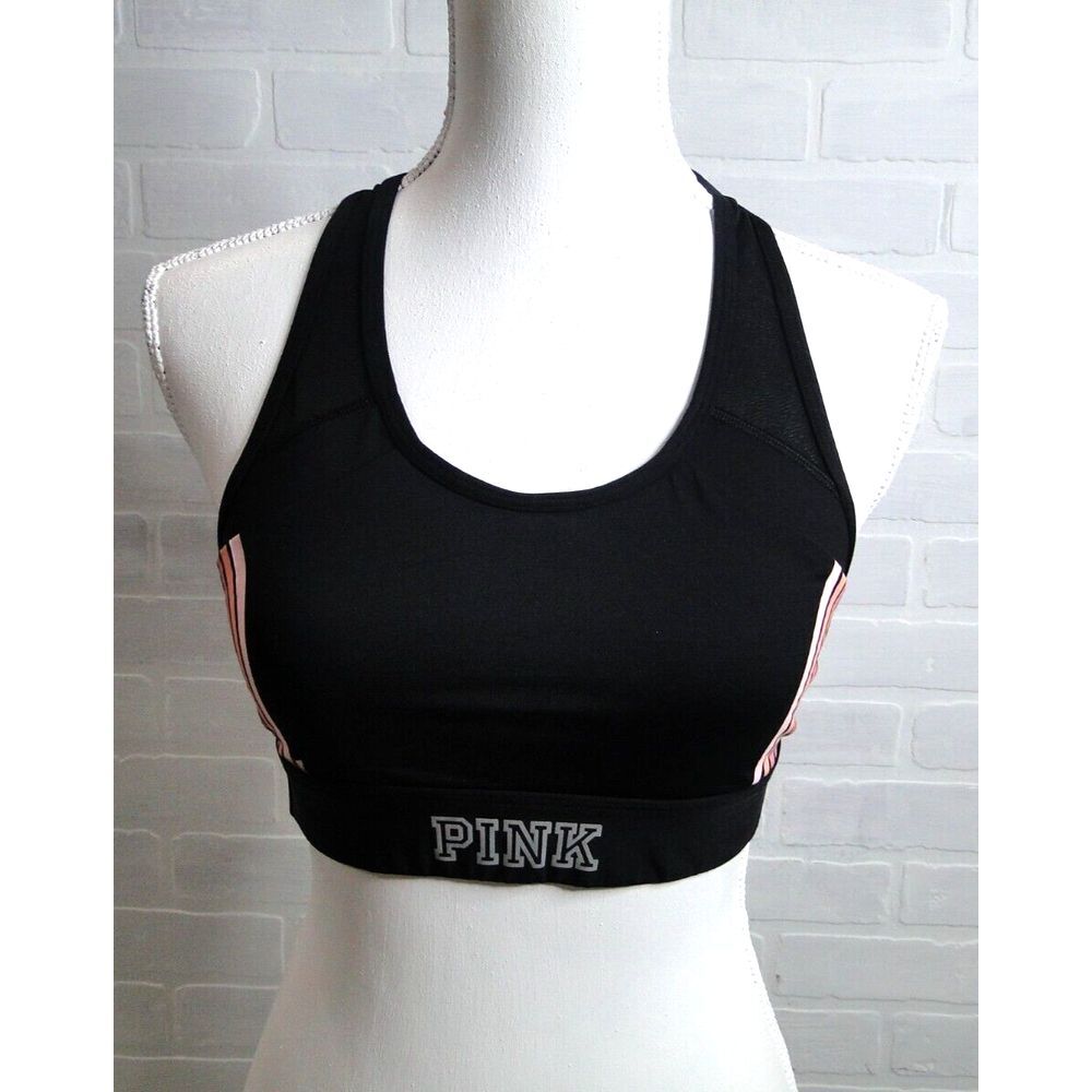 Vs pink ultimate lightly‎ lined Racerback sport bra Small Black Ombre Striped